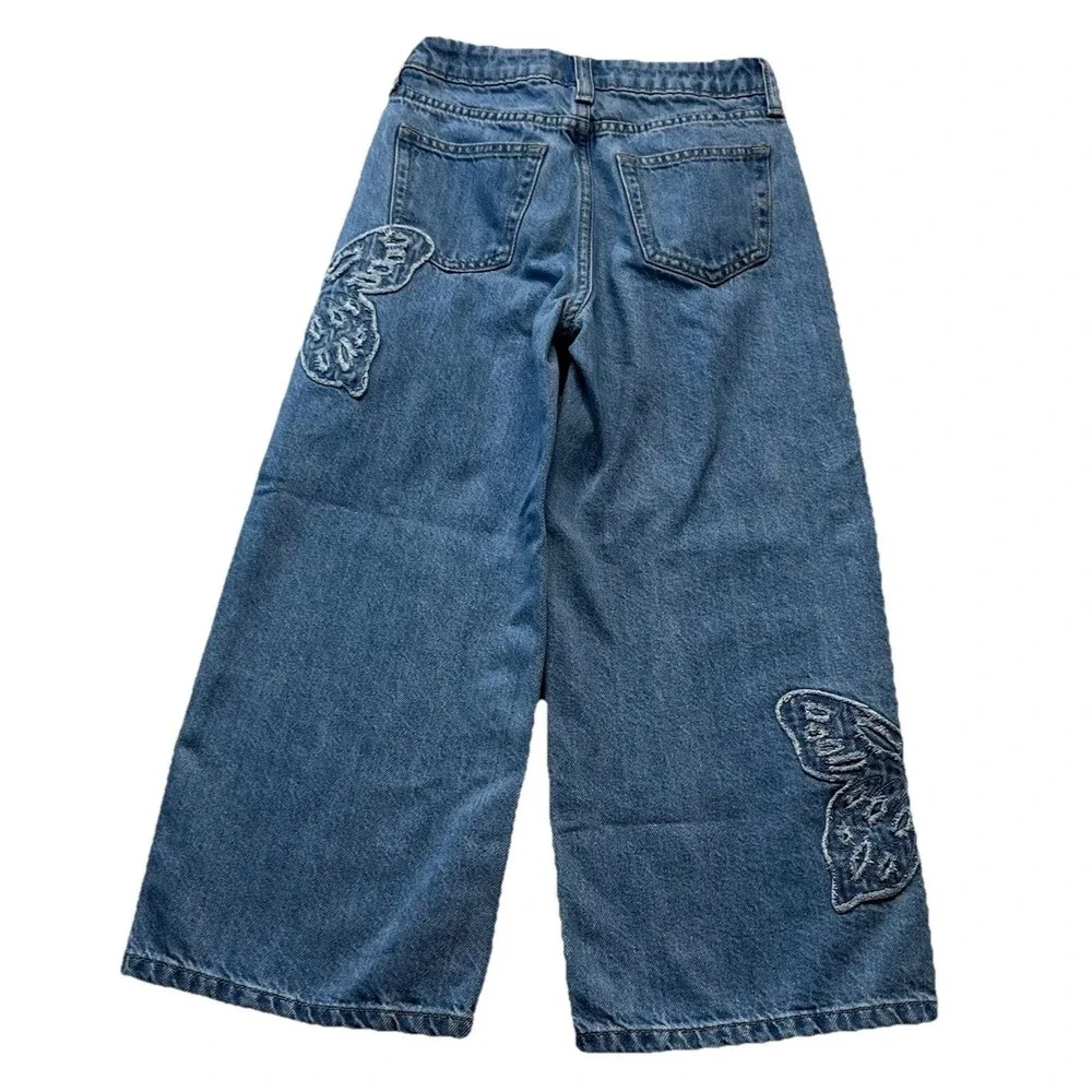 Gap Jeans Girls 8 Denim Wide Leg Butterfly Patch Baggy Slouchy Y2K Cutegoth